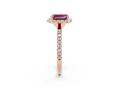 Rose gold Emerald Cut Cut Diamond Floral Halo Engagement Ring with Pavé Band and Prong Setting_2