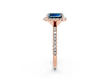 Rose gold Emerald Cut Cut Diamond Floral Halo Engagement Ring with Pavé Band and Prong Setting_2