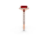Rose gold Emerald Cut Cut Diamond Floral Halo Engagement Ring with Pavé Band and Prong Setting_2