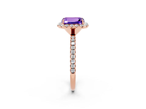 Rose gold Emerald Cut Cut Diamond Floral Halo Engagement Ring with Pavé Band and Prong Setting_2
