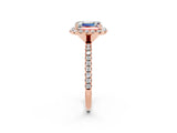 Rose gold Emerald Cut Cut Diamond Floral Halo Engagement Ring with Pavé Band and Prong Setting_2