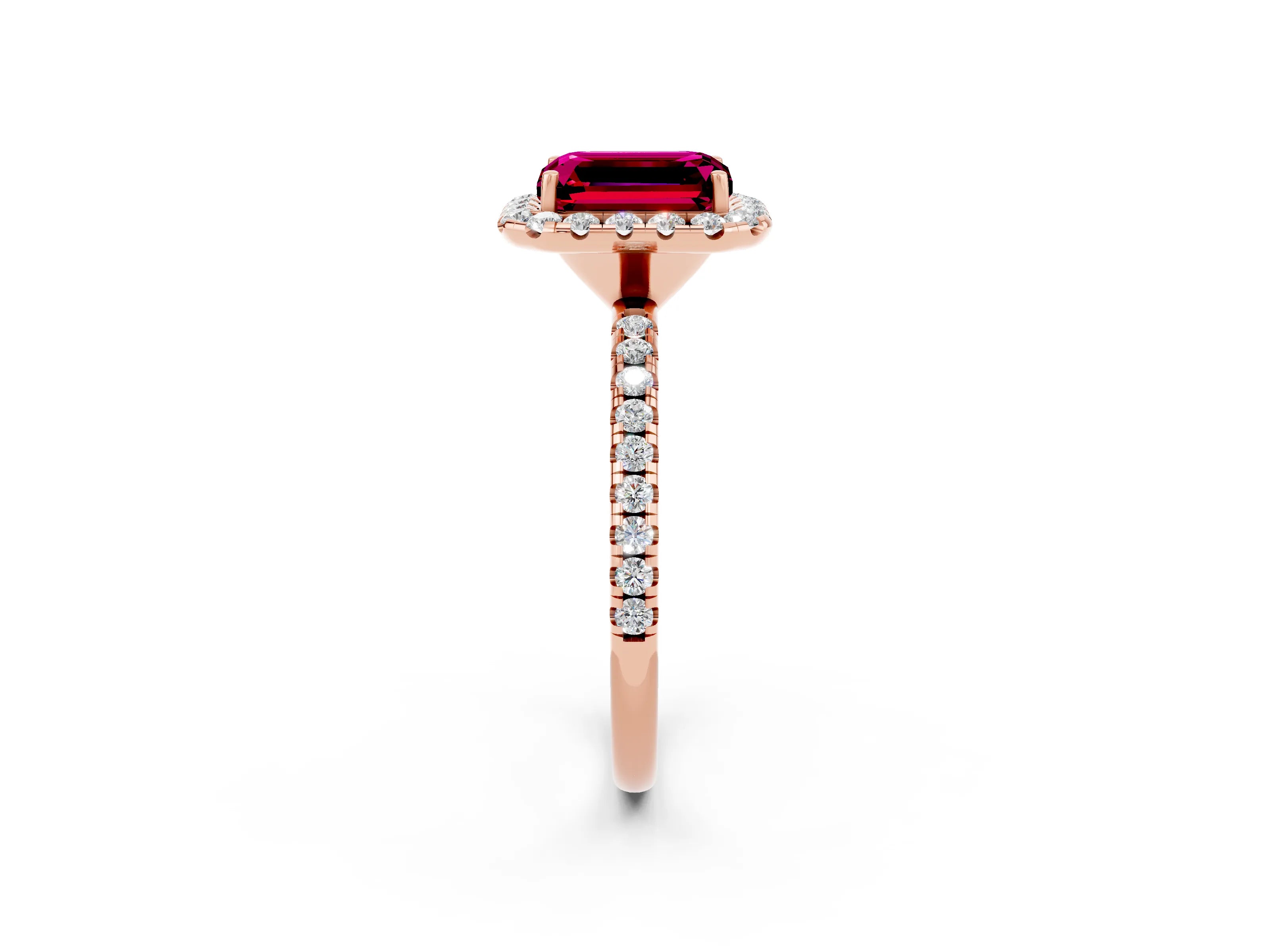 Rose gold Emerald Cut Cut Diamond Floral Halo Engagement Ring with Pavé Band and Prong Setting_2