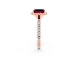 Rose gold Emerald Cut Cut Diamond Floral Halo Engagement Ring with Pavé Band and Prong Setting_2