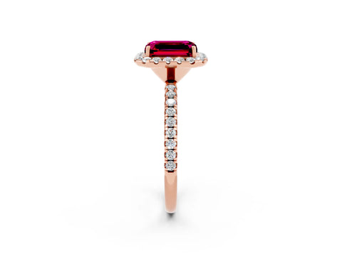 Rose gold Emerald Cut Cut Diamond Floral Halo Engagement Ring with Pavé Band and Prong Setting_2