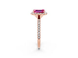 Rose gold Emerald Cut Cut Diamond Floral Halo Engagement Ring with Pavé Band and Prong Setting_2