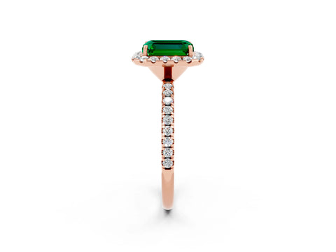 Rose gold Emerald Cut Cut Diamond Floral Halo Engagement Ring with Pavé Band and Prong Setting_2