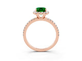 Rose gold Emerald Cut Cut Diamond Floral Halo Engagement Ring with Pavé Band and Prong Setting_3