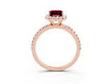 Rose gold Emerald Cut Cut Diamond Floral Halo Engagement Ring with Pavé Band and Prong Setting_3