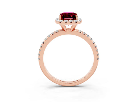 Rose gold Emerald Cut Cut Diamond Floral Halo Engagement Ring with Pavé Band and Prong Setting_3