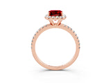 Rose gold Emerald Cut Cut Diamond Floral Halo Engagement Ring with Pavé Band and Prong Setting_3