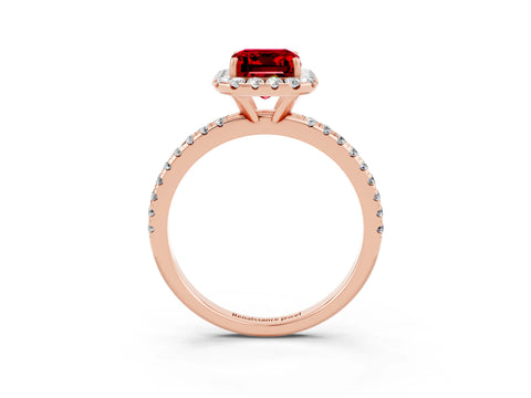 Rose gold Emerald Cut Cut Diamond Floral Halo Engagement Ring with Pavé Band and Prong Setting_3