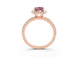Rose gold Emerald Cut Cut Diamond Floral Halo Engagement Ring with Pavé Band and Prong Setting_3