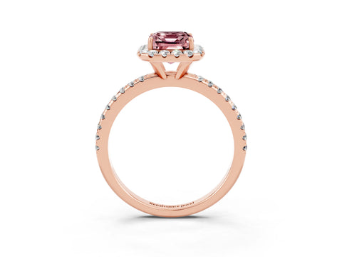Rose gold Emerald Cut Cut Diamond Floral Halo Engagement Ring with Pavé Band and Prong Setting_3