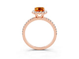 Rose gold Emerald Cut Cut Diamond Floral Halo Engagement Ring with Pavé Band and Prong Setting_3