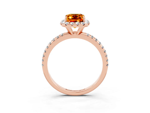 Rose gold Emerald Cut Cut Diamond Floral Halo Engagement Ring with Pavé Band and Prong Setting_3