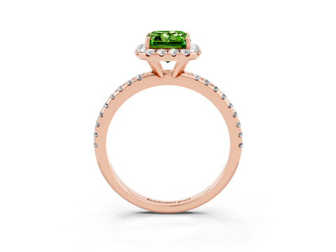 Rose gold Emerald Cut Cut Diamond Floral Halo Engagement Ring with Pavé Band and Prong Setting_3