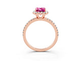 Rose gold Emerald Cut Cut Diamond Floral Halo Engagement Ring with Pavé Band and Prong Setting_3