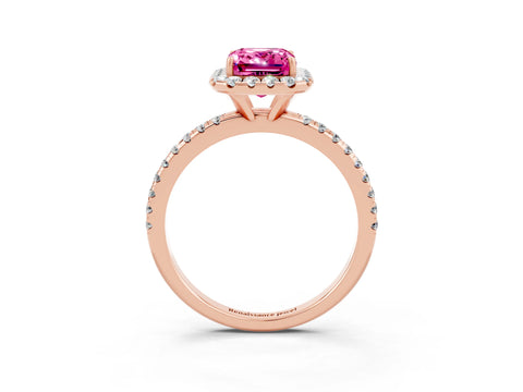 Rose gold Emerald Cut Cut Diamond Floral Halo Engagement Ring with Pavé Band and Prong Setting_3