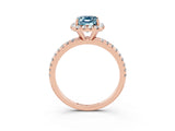Rose gold Emerald Cut Cut Diamond Floral Halo Engagement Ring with Pavé Band and Prong Setting_3