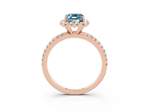 Rose gold Emerald Cut Cut Diamond Floral Halo Engagement Ring with Pavé Band and Prong Setting_3
