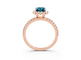 Rose gold Emerald Cut Cut Diamond Floral Halo Engagement Ring with Pavé Band and Prong Setting_3