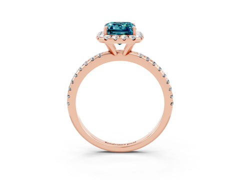 Rose gold Emerald Cut Cut Diamond Floral Halo Engagement Ring with Pavé Band and Prong Setting_3