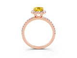 Rose gold Emerald Cut Cut Diamond Floral Halo Engagement Ring with Pavé Band and Prong Setting_3