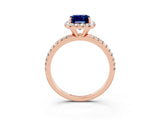 Rose gold Emerald Cut Cut Diamond Floral Halo Engagement Ring with Pavé Band and Prong Setting_3