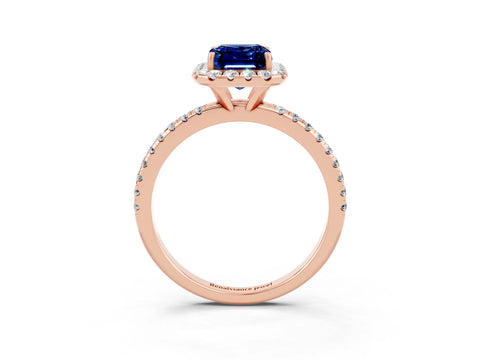 Rose gold Emerald Cut Cut Diamond Floral Halo Engagement Ring with Pavé Band and Prong Setting_3