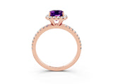 Rose gold Emerald Cut Cut Diamond Floral Halo Engagement Ring with Pavé Band and Prong Setting_3