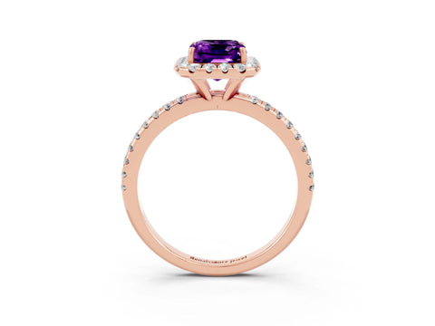 Rose gold Emerald Cut Cut Diamond Floral Halo Engagement Ring with Pavé Band and Prong Setting_3