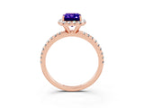 Rose gold Emerald Cut Cut Diamond Floral Halo Engagement Ring with Pavé Band and Prong Setting_3