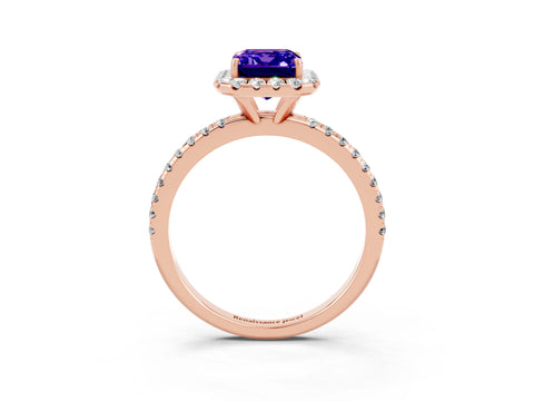 Rose gold Emerald Cut Cut Diamond Floral Halo Engagement Ring with Pavé Band and Prong Setting_3