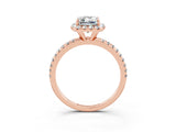 Rose gold Emerald Cut Cut Diamond Floral Halo Engagement Ring with Pavé Band and Prong Setting_3