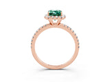 Rose gold Emerald Cut Cut Diamond Floral Halo Engagement Ring with Pavé Band and Prong Setting_3