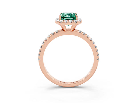 Rose gold Emerald Cut Cut Diamond Floral Halo Engagement Ring with Pavé Band and Prong Setting_3