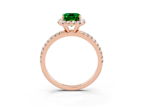 Rose gold Emerald Cut Cut Diamond Floral Halo Engagement Ring with Pavé Band and Prong Setting_3