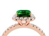 Rose gold Emerald Cut Cut Diamond Floral Halo Engagement Ring with Pavé Band and Prong Setting_4