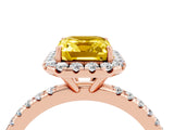 Rose gold Emerald Cut Cut Diamond Floral Halo Engagement Ring with Pavé Band and Prong Setting_4