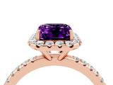 Rose gold Emerald Cut Cut Diamond Floral Halo Engagement Ring with Pavé Band and Prong Setting_4