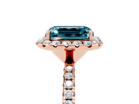 Rose gold Emerald Cut Cut Diamond Floral Halo Engagement Ring with Pavé Band and Prong Setting_5