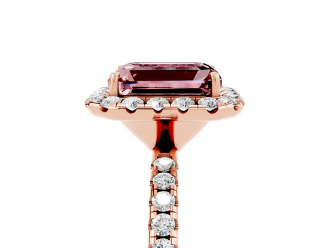 Rose gold Emerald Cut Cut Diamond Floral Halo Engagement Ring with Pavé Band and Prong Setting_5
