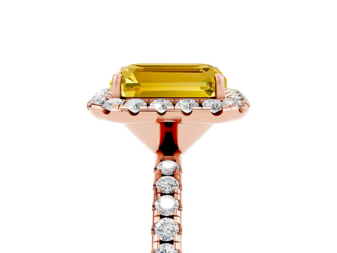 Rose gold Emerald Cut Cut Diamond Floral Halo Engagement Ring with Pavé Band and Prong Setting_5