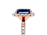 Rose gold Emerald Cut Cut Diamond Floral Halo Engagement Ring with Pavé Band and Prong Setting_5