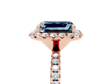Rose gold Emerald Cut Cut Diamond Floral Halo Engagement Ring with Pavé Band and Prong Setting_5