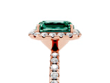 Rose gold Emerald Cut Cut Diamond Floral Halo Engagement Ring with Pavé Band and Prong Setting_5