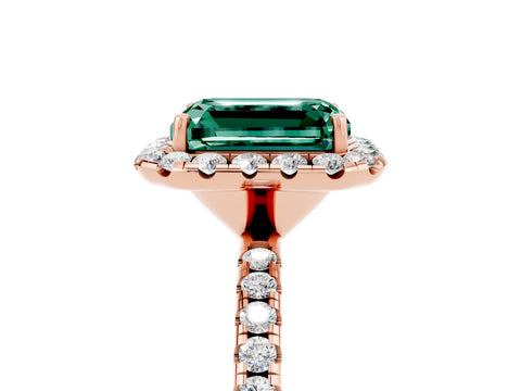 Rose gold Emerald Cut Cut Diamond Floral Halo Engagement Ring with Pavé Band and Prong Setting_5