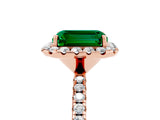 Rose gold Emerald Cut Cut Diamond Floral Halo Engagement Ring with Pavé Band and Prong Setting_5