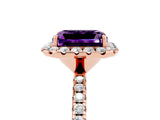 Rose gold Emerald Cut Cut Diamond Floral Halo Engagement Ring with Pavé Band and Prong Setting_5