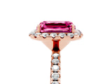 Rose gold Emerald Cut Cut Diamond Floral Halo Engagement Ring with Pavé Band and Prong Setting_5